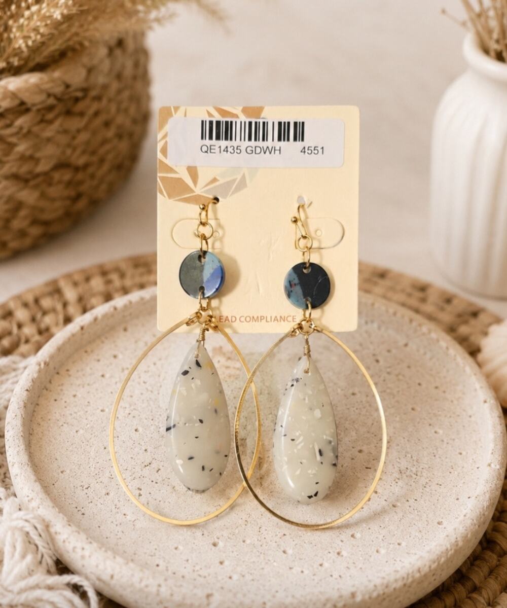 Pomina Gold Stone Oval Earrings New